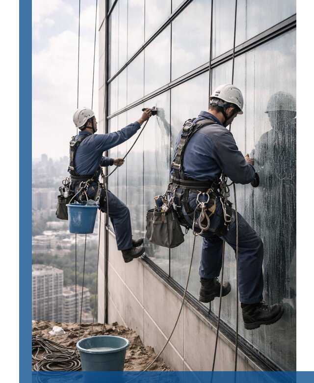 Профессиональная мойка фасадных окон альпинистами в Малгобеке