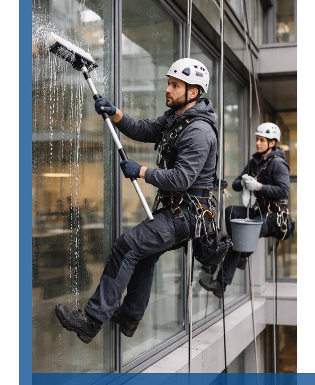Профессиональная мойка витражей промышленными альпинистами в Малгобеке