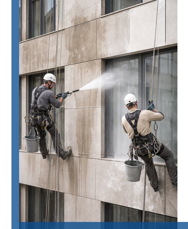 Послестроительная мойка фасада промышленным альпинизмом в Малгобеке