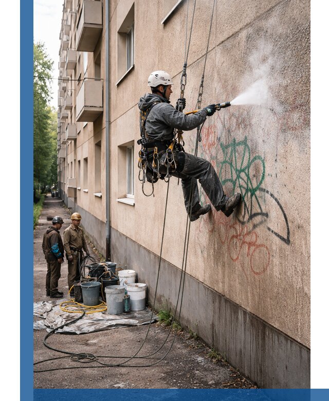 Удаление граффити с фасада в Малгобеке без следов и повреждений