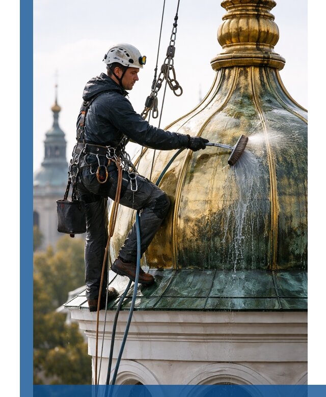 Профессиональная мойка куполов и шпилей высотными альпинистами в Малгобеке