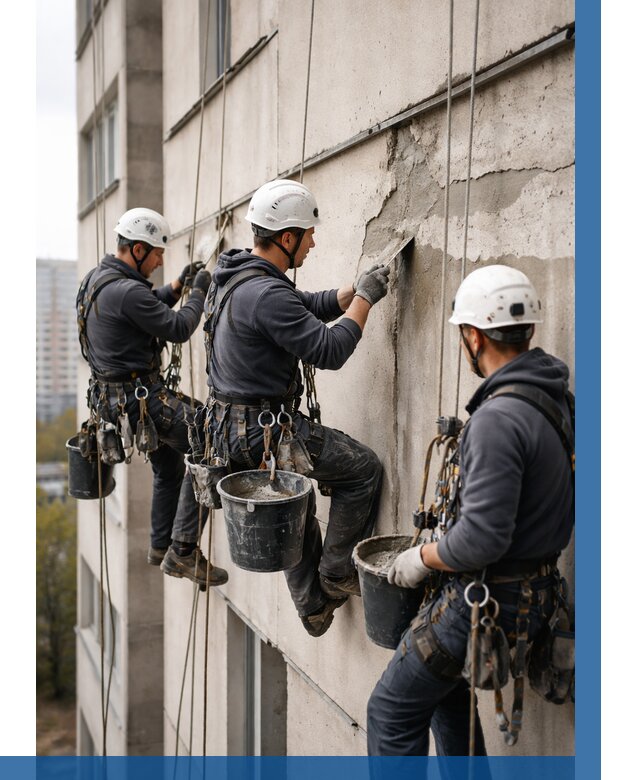 Ремонт бетонных элементов фасада в Малгобеке от 2580 р. | ВЫСОТНИК-Млг