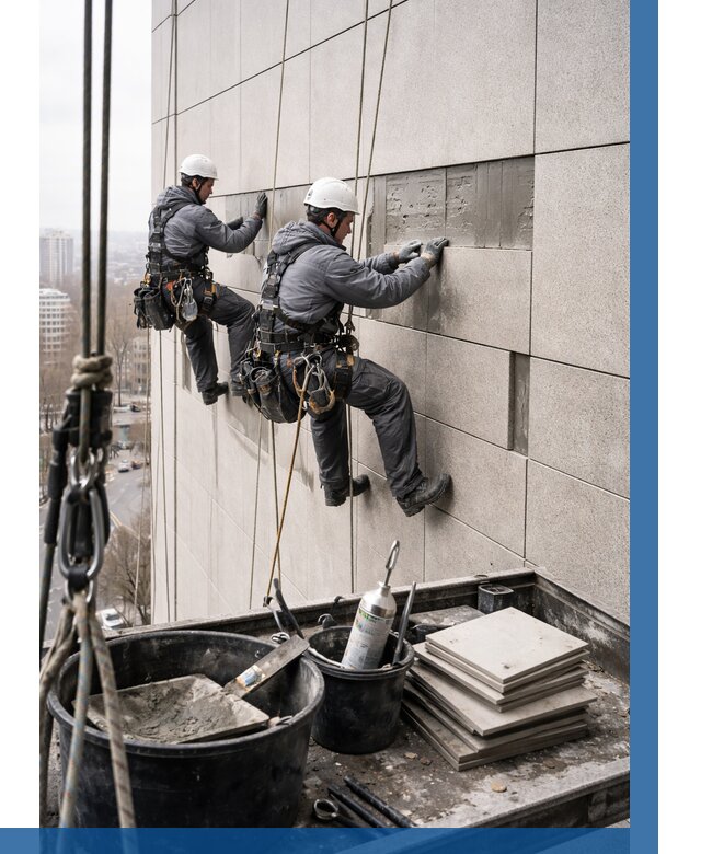 Ремонт фасада из керамогранита в Малгобеке от 2580 р. | ВЫСОТНИК-Млг