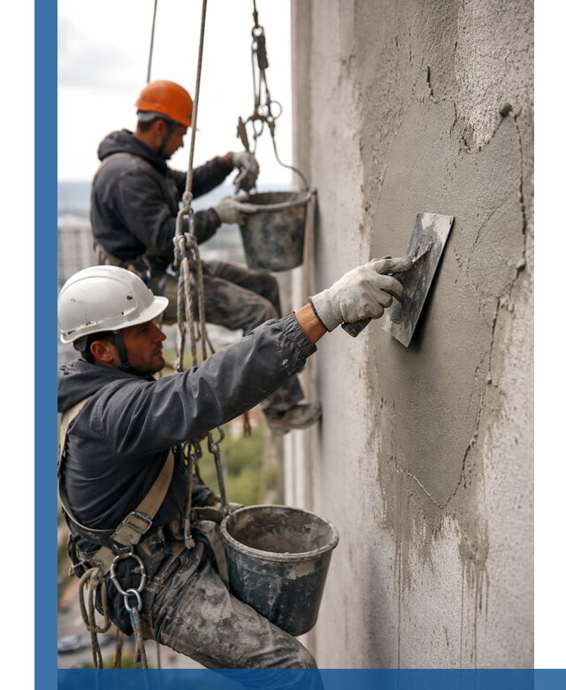 Штукатурка фасада на высоте в Малгобеке профессиональные работы