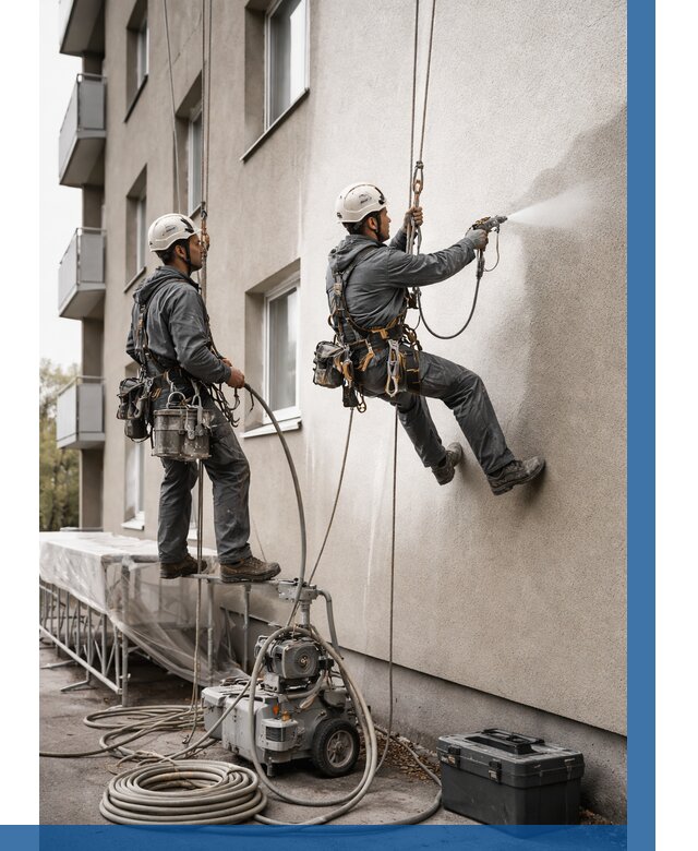 Безвоздушная покраска фасада в Малгобеке от 227 р/м² | ВЫСОТНИК-Млг