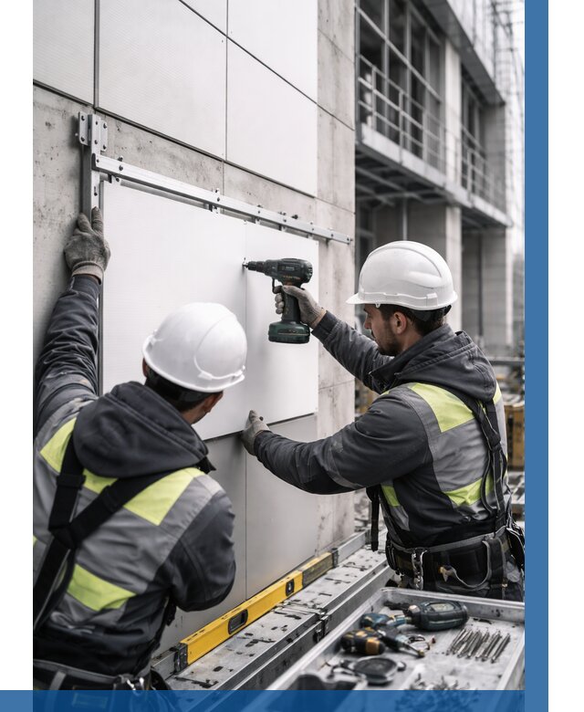 Монтаж композитных панелей фасада в Малгобеке от 2580 р. | ВЫСОТНИК-Млг