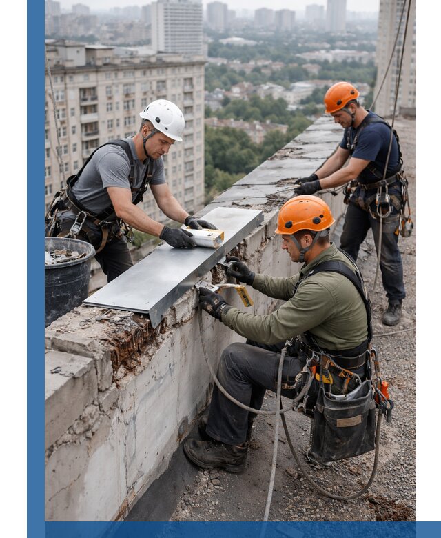 Ремонт парапета на кровле в Малгобеке, высотные работы с гарантией