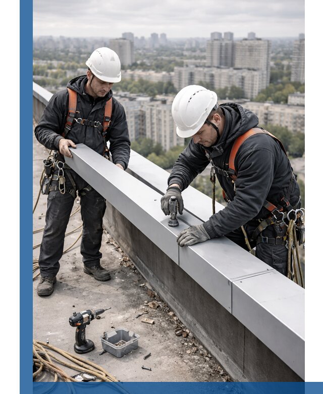 Монтаж парапетных крышек и ограждений кровли в Малгобеке