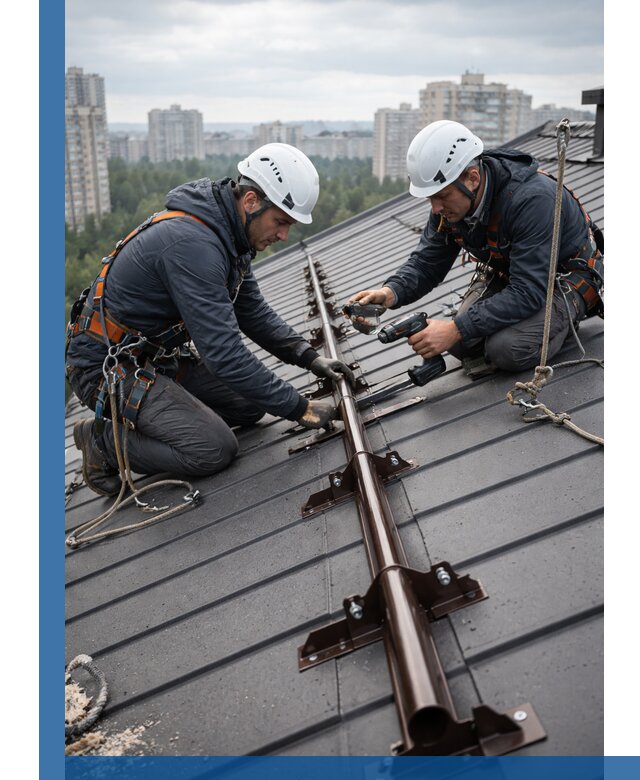 Монтаж снегозадержателей на кровле зданий в Малгобеке под ключ