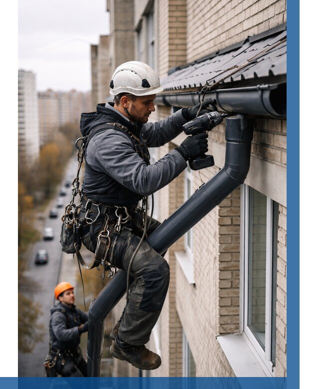 Монтаж водосточной системы на здании в Малгобеке от 5159 р. | ВЫСОТНИК-Млг