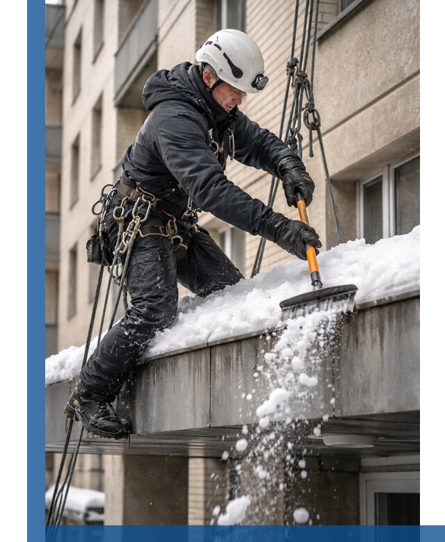 Очистка козырьков от снега в Малгобеке круглогодично безопасно