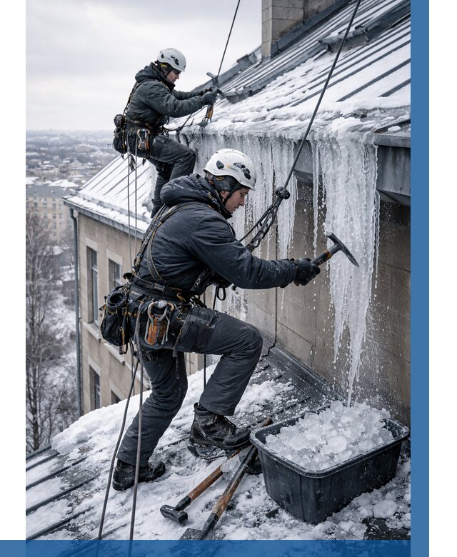 Удаление наледи с кровли в Малгобеке от 5675 р. | ВЫСОТНИК-Млг