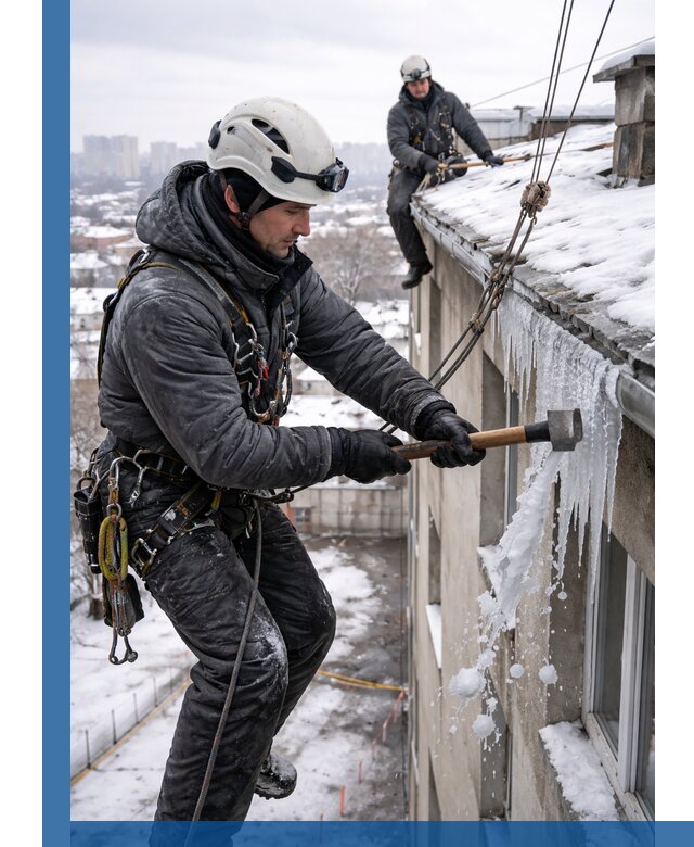 Сбивание и удаление сосулек с крыши в Малгобеке безопасно
