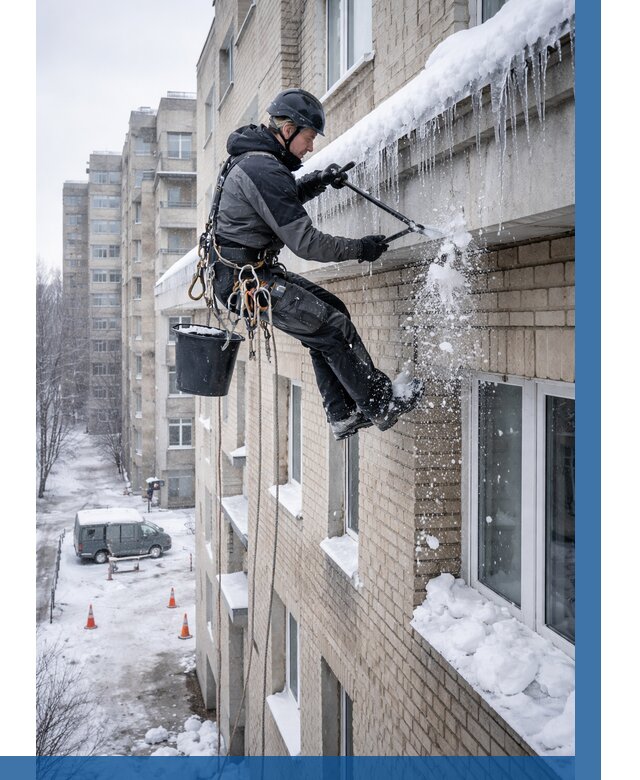 Удаление наледи с карнизов в Малгобеке от 361 р. | ВЫСОТНИК-Млг