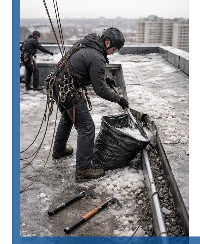 Аварийная очистка кровли в Малгобеке от промальпинистов