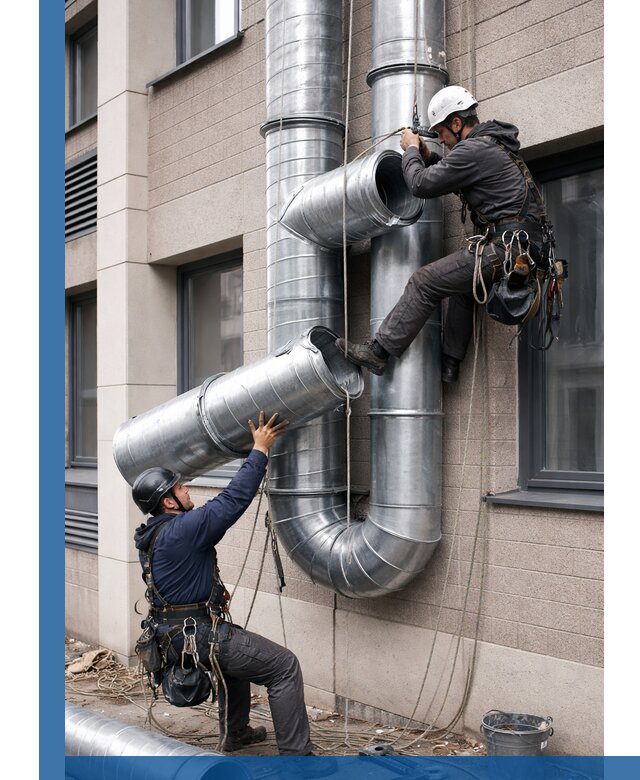 Монтаж фасадных воздуховодов в Малгобеке с герметизацией и крепежом