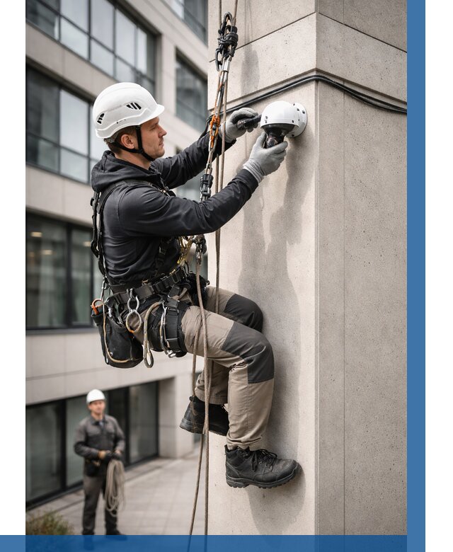 Монтаж камер видеонаблюдения на фасаде в Малгобеке от 8770 р.-ВЫСОТНИК-Млг