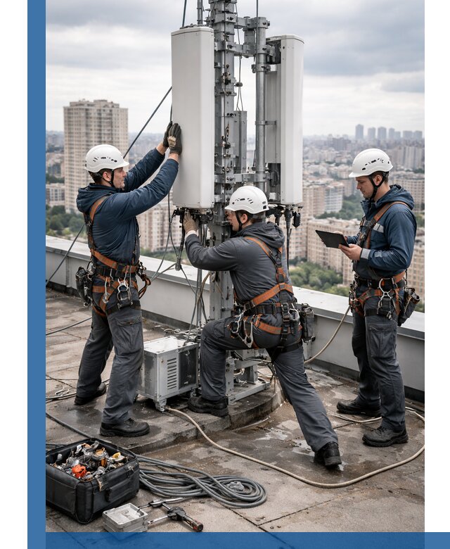 Монтаж антенн связи на крыше в Малгобеке с вводом в эксплуатацию