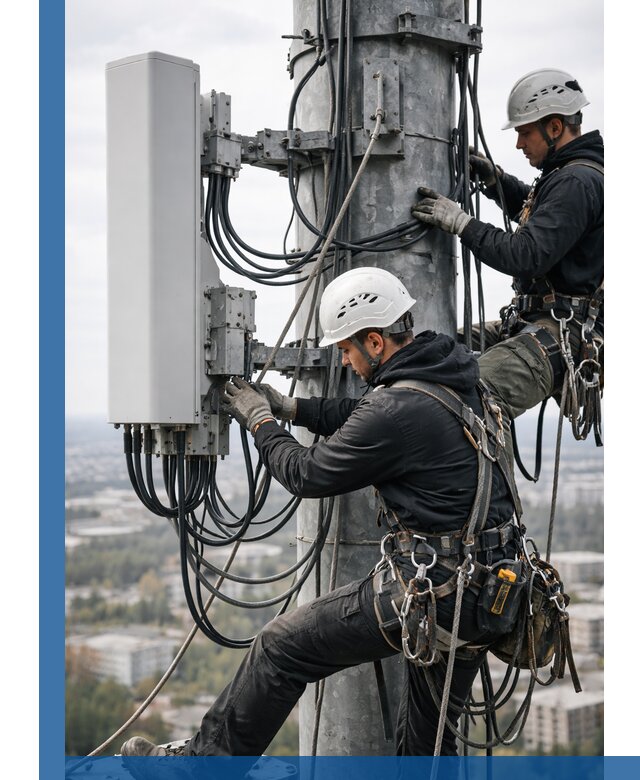 Монтаж оборудования связи на мачте в Малгобеке с пусконаладкой