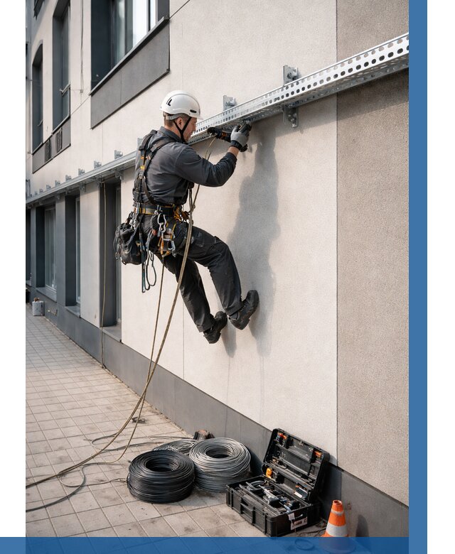 Монтаж кабельных лотков на фасаде в Малгобеке от 1238 р. | ВЫСОТНИК-Млг