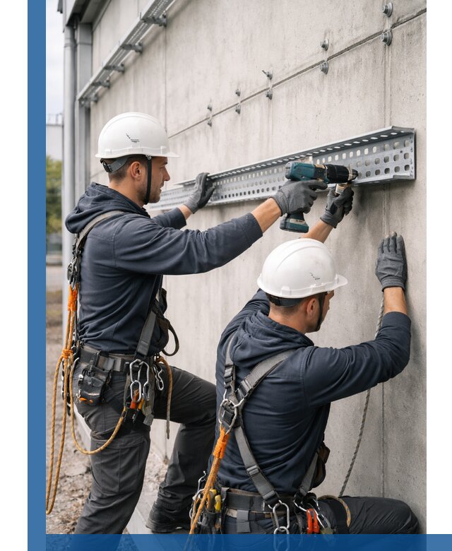 Монтаж кабельных лотков на фасаде зданий в Малгобеке с гарантией
