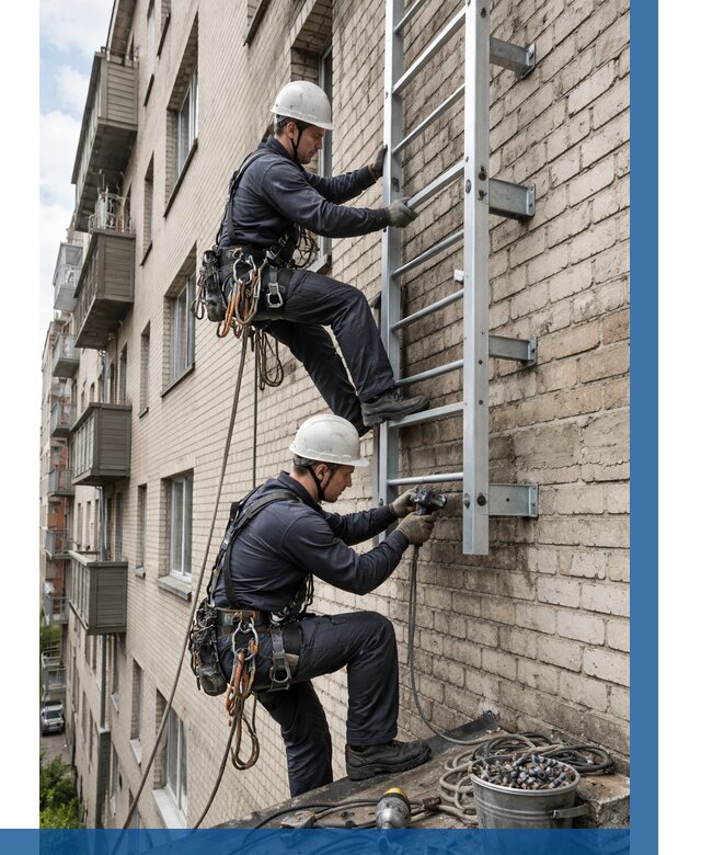 Монтаж пожарной лестницы в Малгобеке от 25795 р заказать у ВЫСОТНИК-Млг