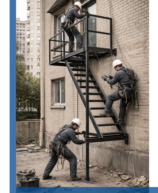 Монтаж пожарной лестницы в Малгобеке, установка и крепление