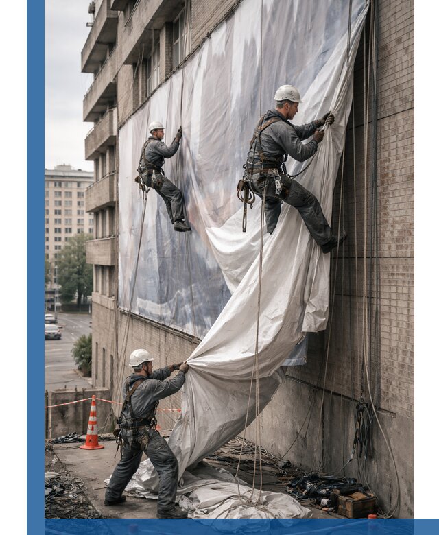 Демонтаж баннеров с фасада в Малгобеке оперативно и безопасно