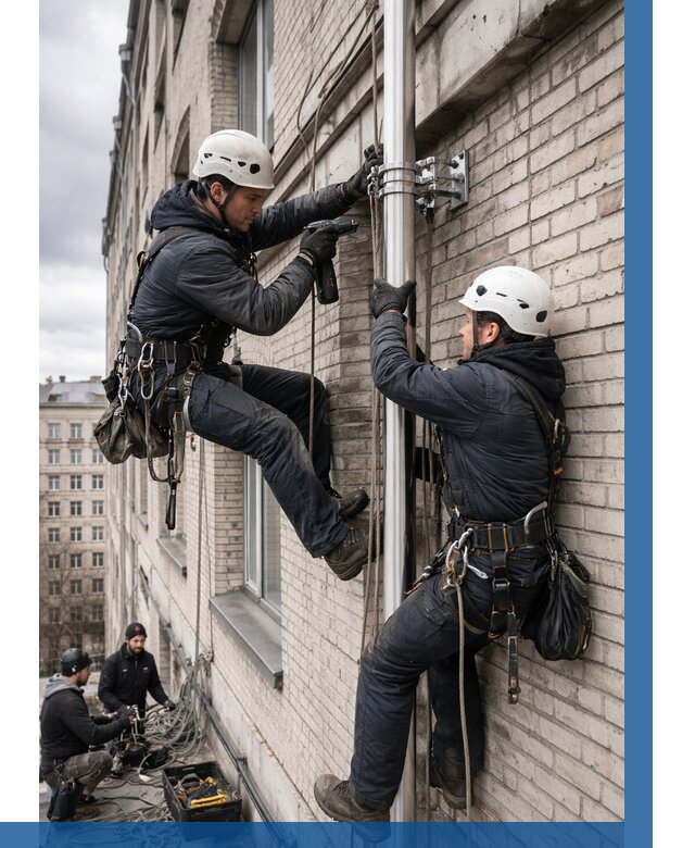 Монтаж флагштока на здании в Малгобеке от 6707 р. | ВЫСОТНИК-Млг