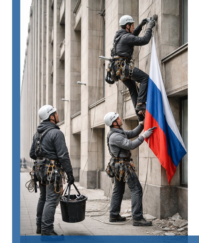 Профессиональная установка флагов на фасаде в Малгобеке