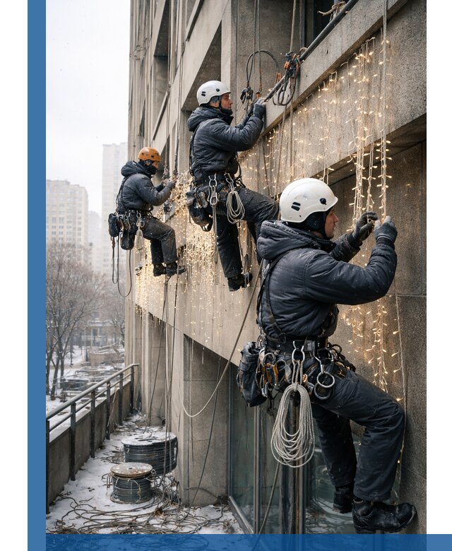 Монтаж новогодней иллюминации и украшение фасадов в Малгобеке