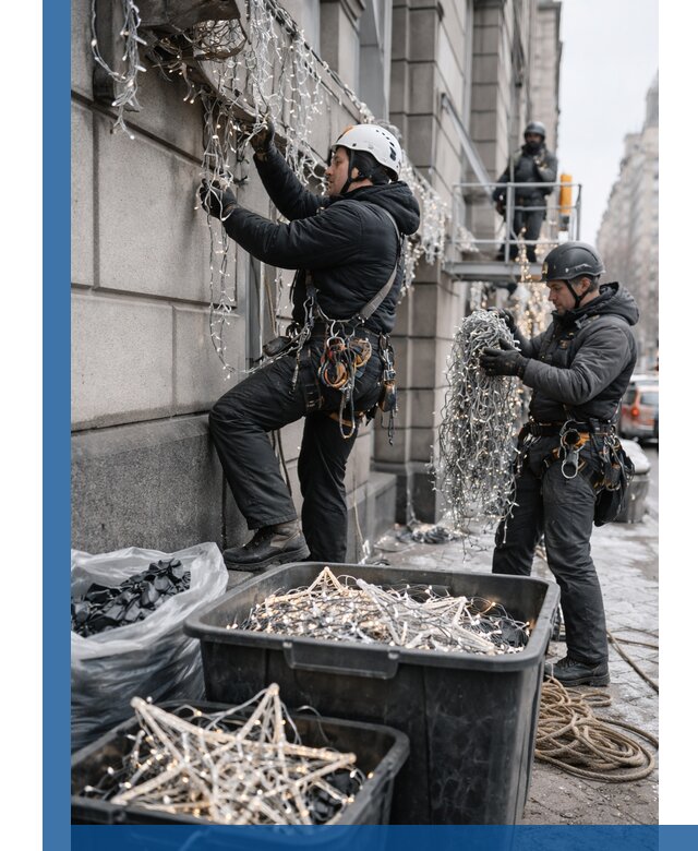 Демонтаж новогоднего оформления и гирлянд в Малгобеке