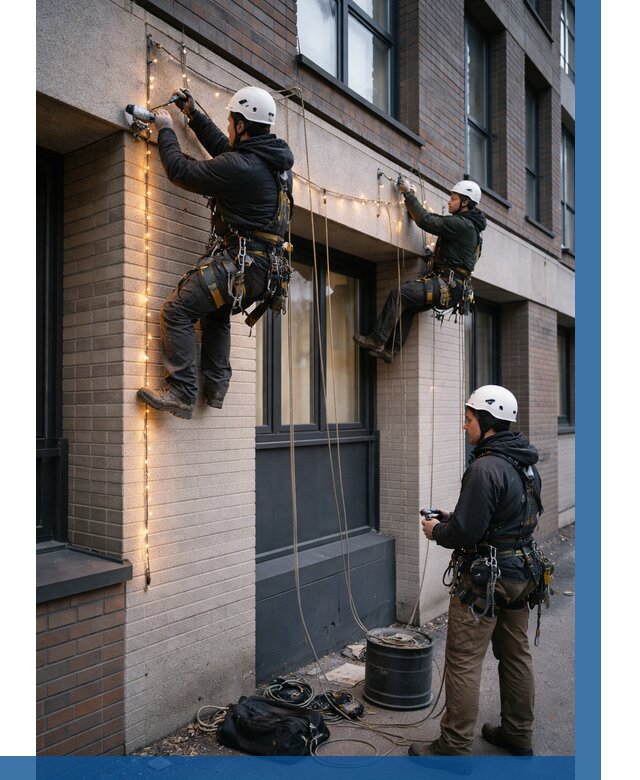 Монтаж гирлянд на фасаде в Малгобеке от 3611 р. | ВЫСОТНИК-Млг