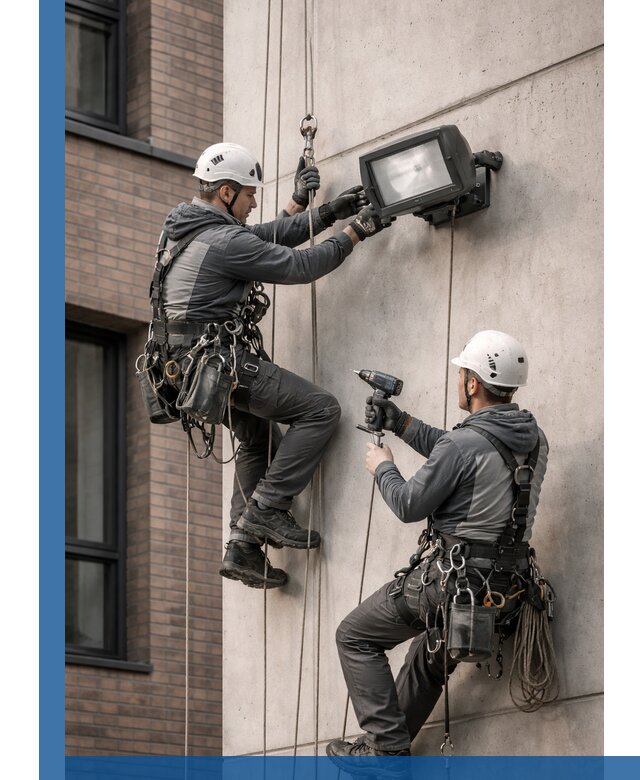 Профессиональный монтаж фасадных прожекторов в Малгобеке под ключ