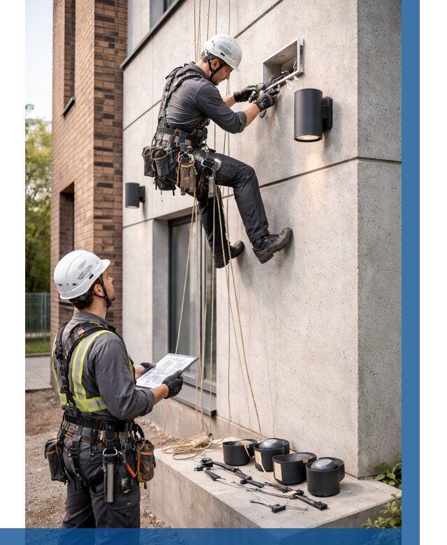 Монтаж фасадного освещения в Малгобеке от 2580 р. | ВЫСОТНИК-Млг