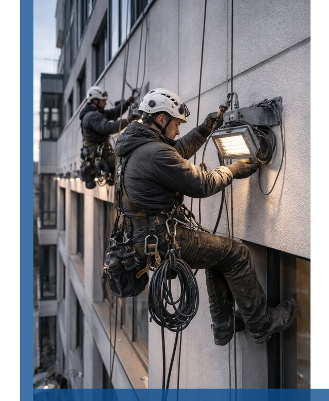 Монтаж фасадного освещения в Малгобеке установка и подключение