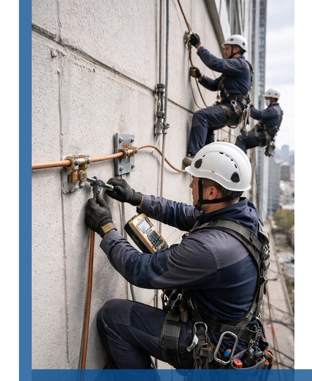 Монтаж системы заземления здания и молниезащиты в Малгобеке