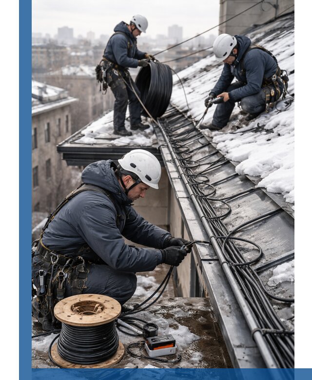 Монтаж греющего кабеля на кровле в Малгобеке под ключ