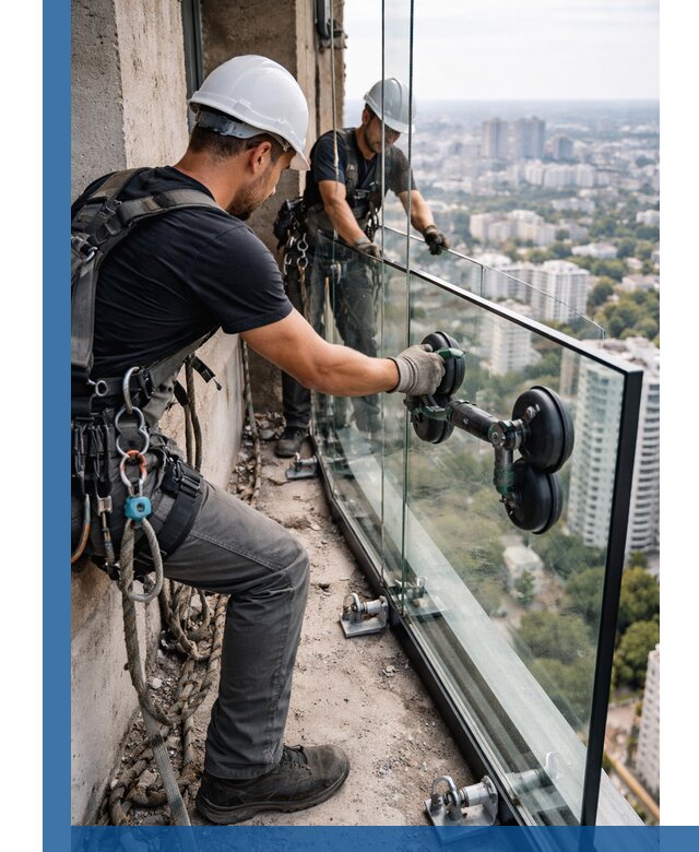 Монтаж стеклянных ограждений под ключ с гарантией в Малгобеке