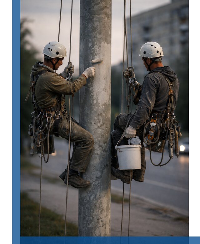 Покраска опор освещения и антикоррозийная защита в Малгобеке