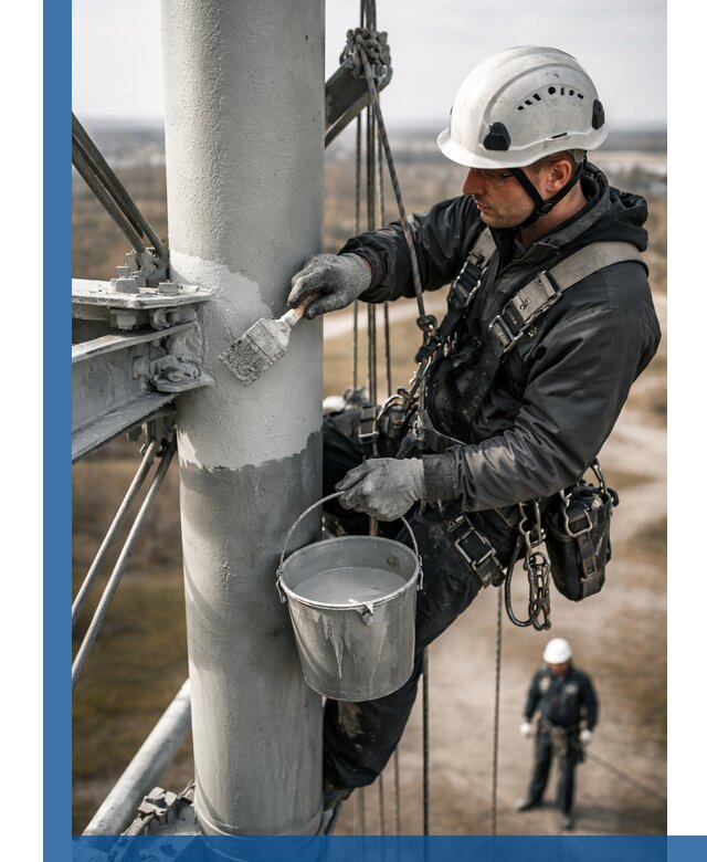 Покраска мачт связи в Малгобеке промышленными альпинистами