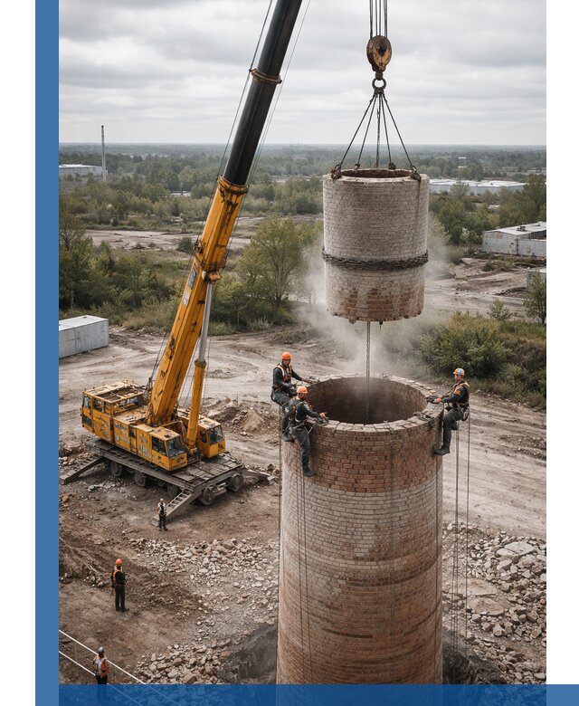 Демонтаж дымовой трубы в Малгобеке с гарантиями безопасности