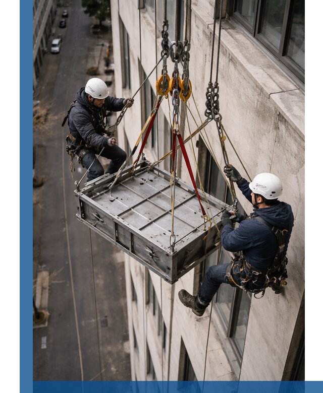 Спуск и подъем грузов по фасаду в Малгобеке для зданий