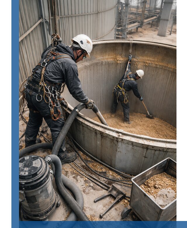 Профессиональная чистка зерновых бункеров в Малгобеке с выездом