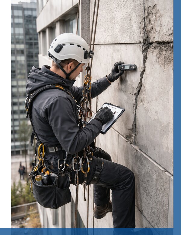 Обследование фасада альпинистами в Малгобеке от 124 р. | ВЫСОТНИК-Млг