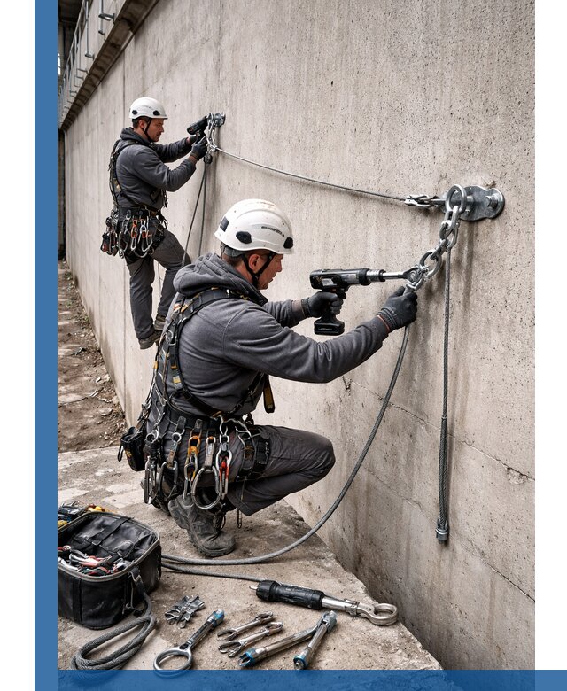 Монтаж анкерных линий высотной безопасности в Малгобеке